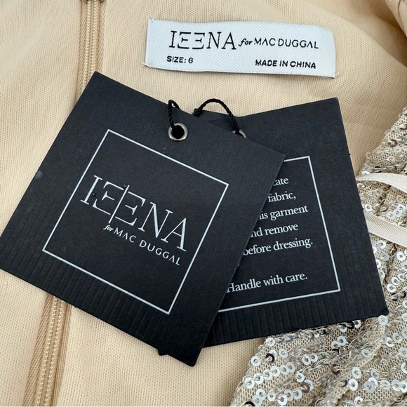 Mac Duggal Silver Sequin V Neck Wrap Gown Nude Formal Evening Dress 6 NWT - Picture 10 of 12